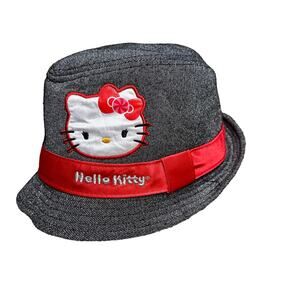 Hello Kitty Fedora Bucket Hat Grey, Silver Black and Red One Size